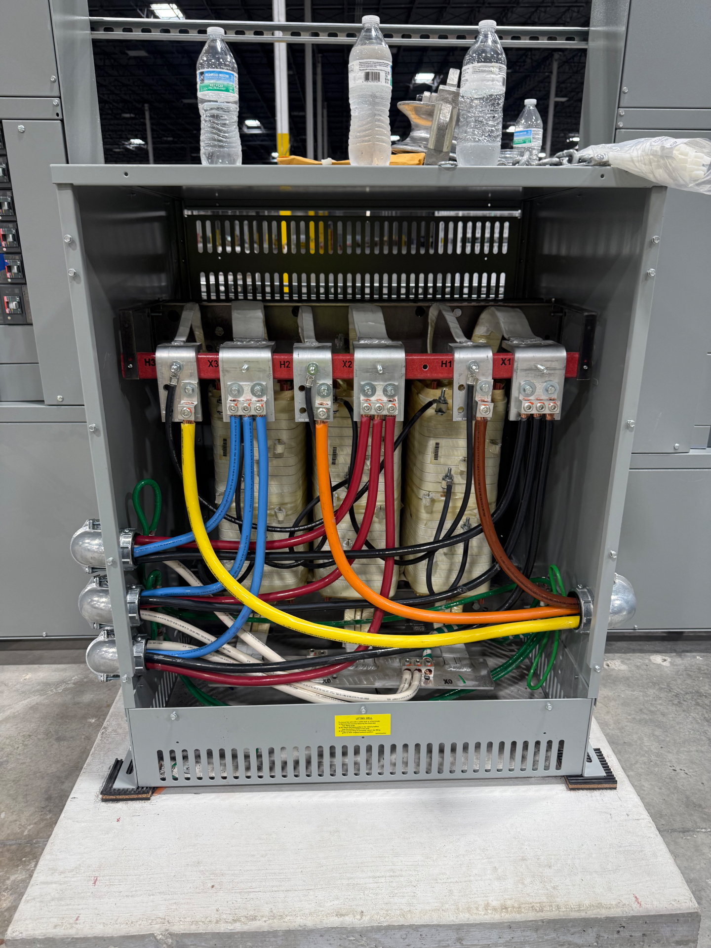 3-phase step-down transformer wired and terminated